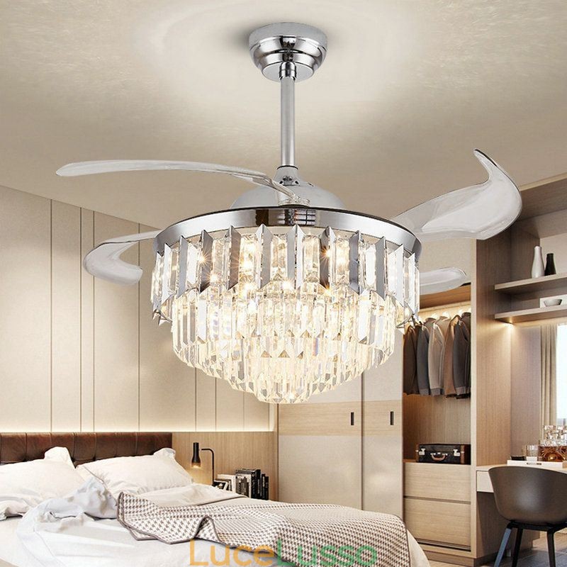 Ventilatore da soffitto retrattile con luce in cristallo