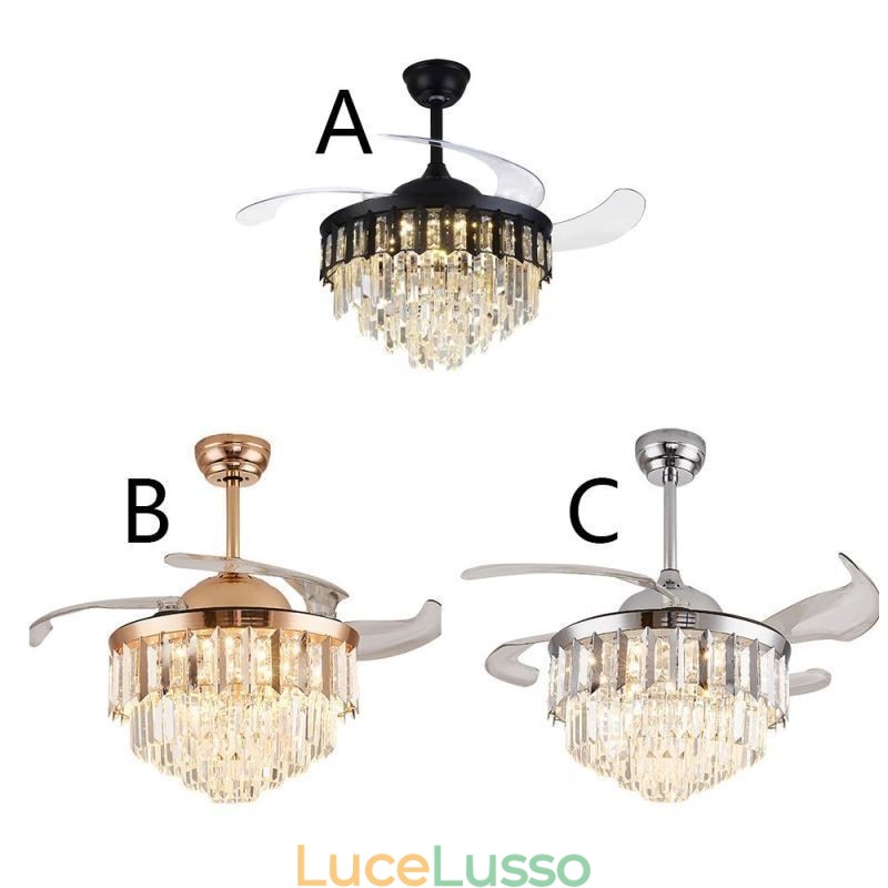 Ventilatore da soffitto retrattile con luce in cristallo