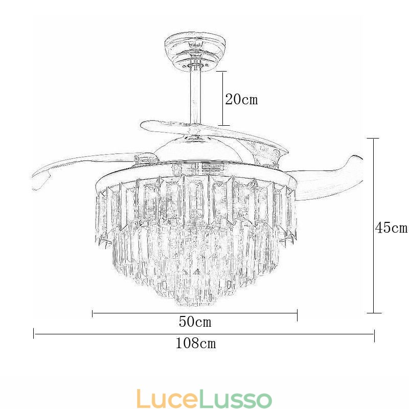 Ventilatore da soffitto retrattile con luce in cristallo
