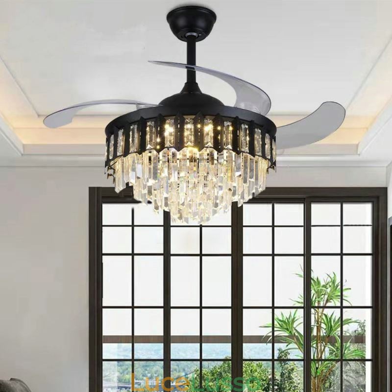 Ventilatore da soffitto retrattile con luce in cristallo