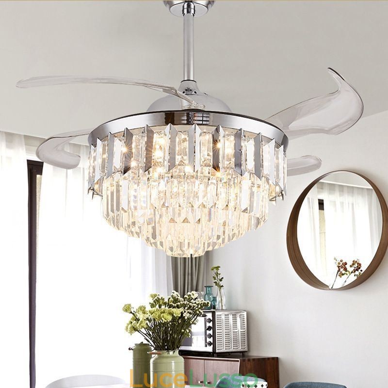 Ventilatore da soffitto retrattile con luce in cristallo