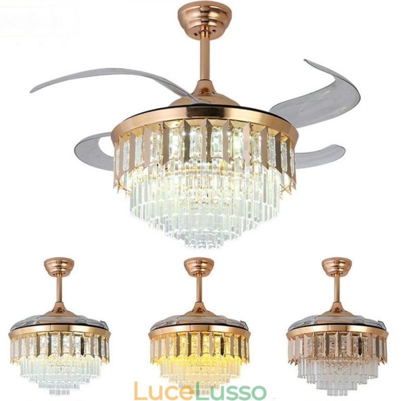 Ventilatore da soffitto retrattile con luce in cristallo