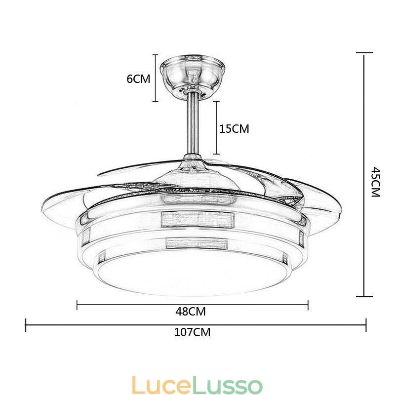 Lampada moderna per ventilatore da soffitto, lama in ABS, illuminazione acrilica