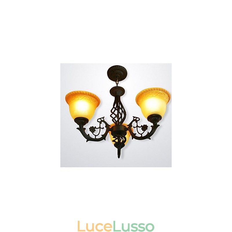 Lampadario in ferro battuto d'epoca