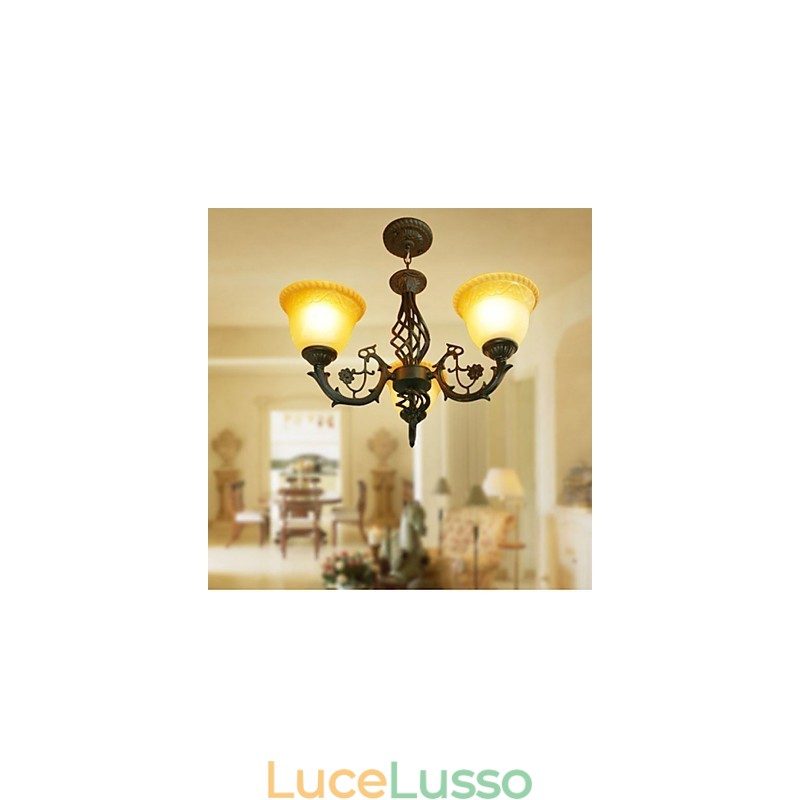 Lampadario in ferro battuto d'epoca