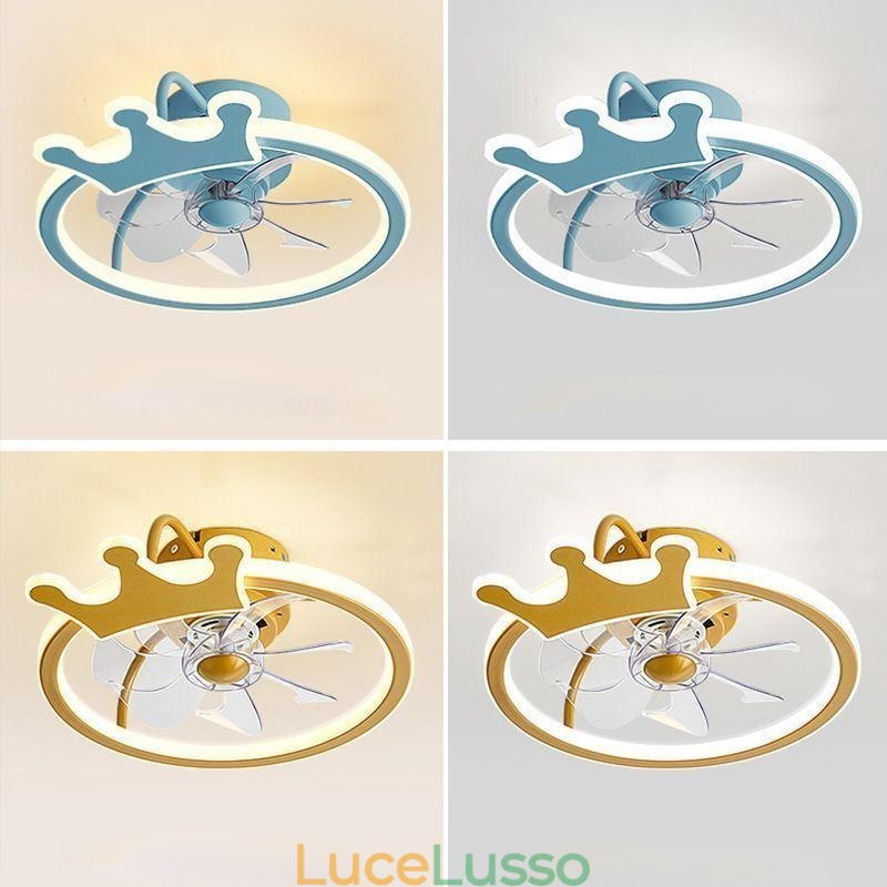 Ventilatore da soffitto a forma di cartone animato, lampada da soffitto creativa per bambini