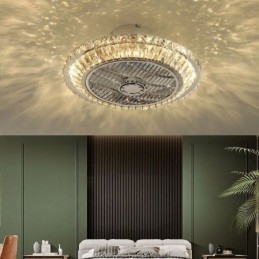 Lampada da soffitto rotonda in oro con ventilatore da soffitto in cristallo