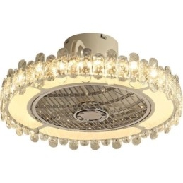 Lampada da soffitto rotonda in oro con ventilatore da soffitto in cristallo