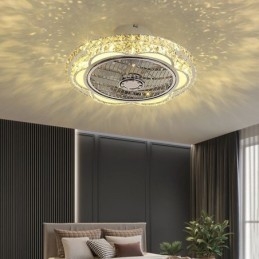 Lampada da soffitto rotonda in oro con ventilatore da soffitto in cristallo