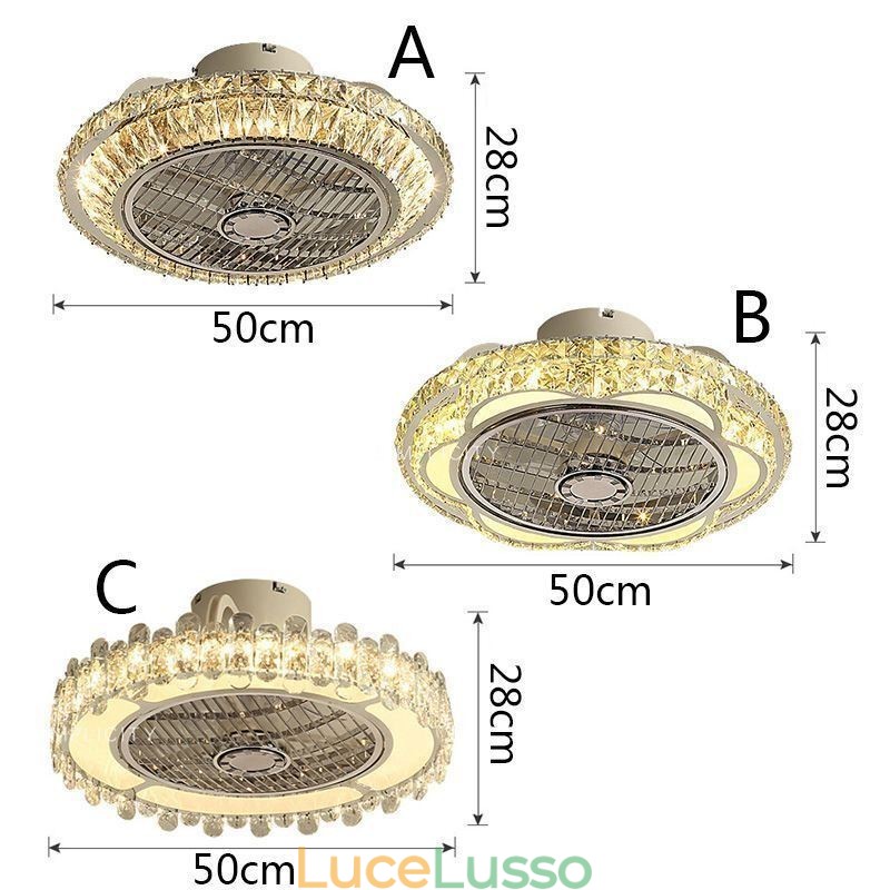 Lampada da soffitto rotonda in oro con ventilatore da soffitto in cristallo