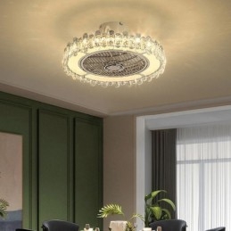Lampada da soffitto rotonda in oro con ventilatore da soffitto in cristallo