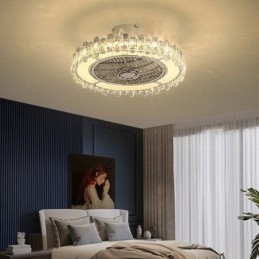 Lampada da soffitto rotonda in oro con ventilatore da soffitto in cristallo