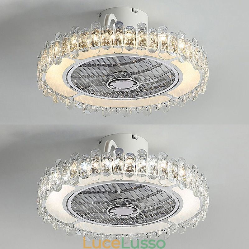 Lampada da soffitto rotonda in oro con ventilatore da soffitto in cristallo