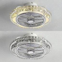 Lampada da soffitto rotonda in oro con ventilatore da soffitto in cristallo