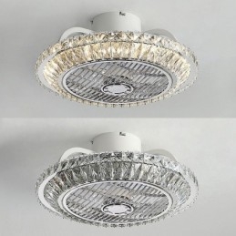 Lampada da soffitto rotonda in oro con ventilatore da soffitto in cristallo