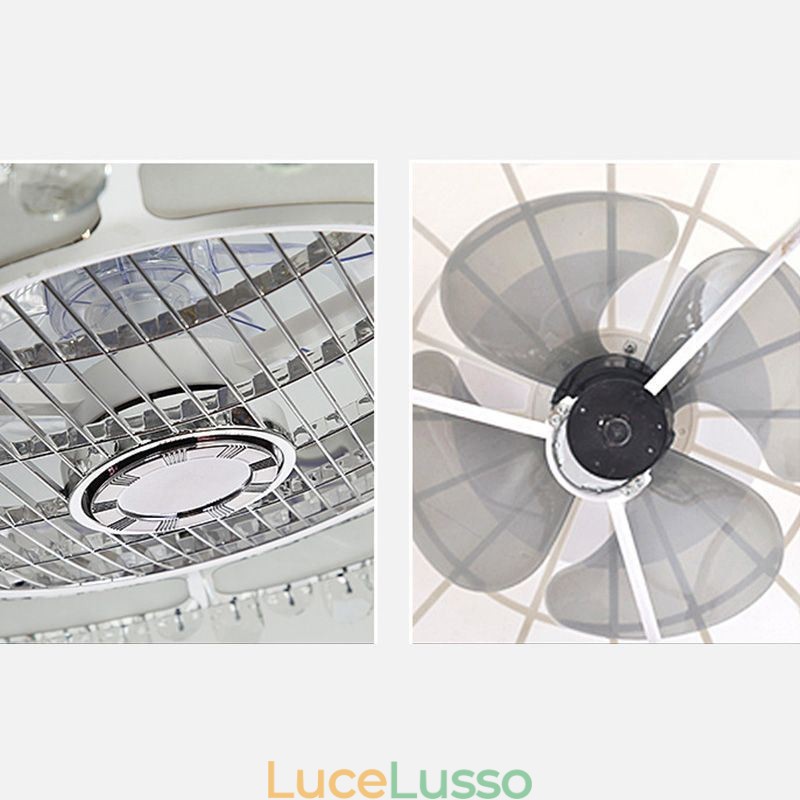 Lampada da soffitto rotonda in oro con ventilatore da soffitto in cristallo