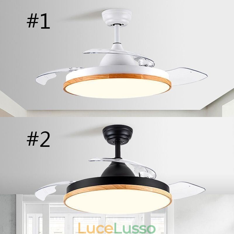 Ventilatore da soffitto moderno Inverter con telecomando Lampada da soffitto Tricolore Dimming