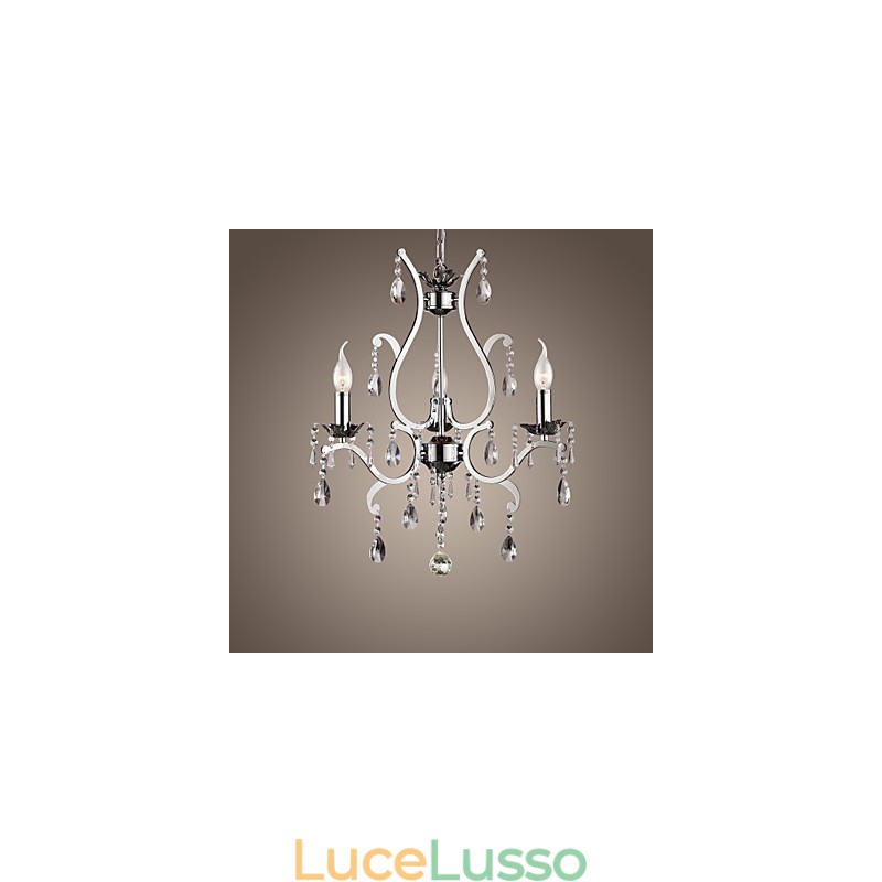 Lampadario in cristallo a 3 luci in metallo