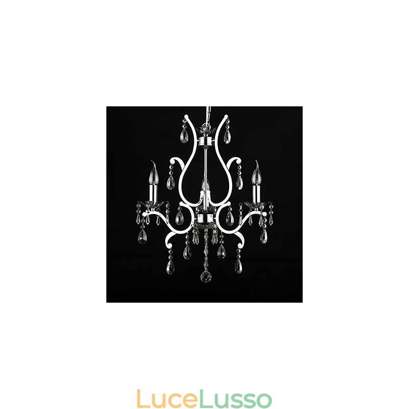 Lampadario in cristallo a 3 luci in metallo