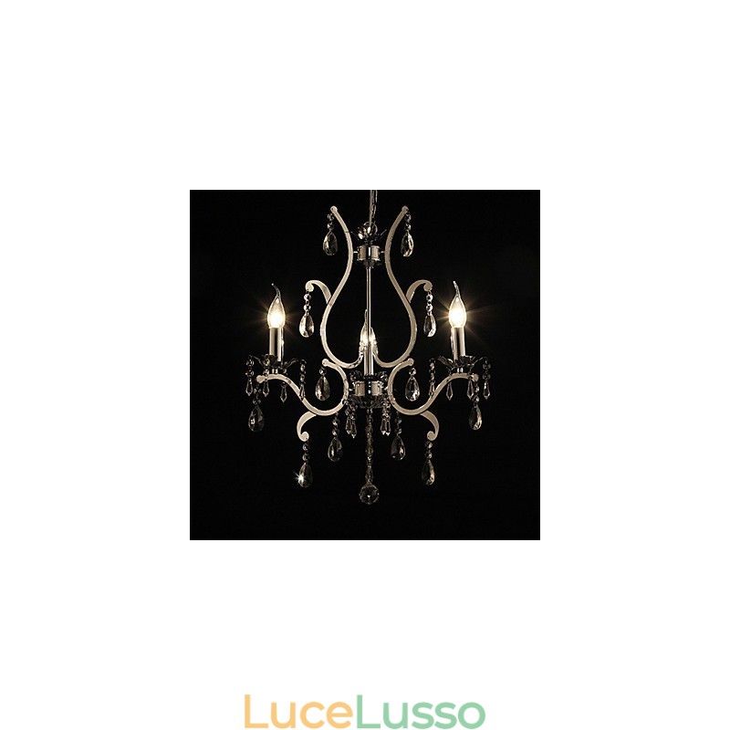 Lampadario in cristallo a 3 luci in metallo