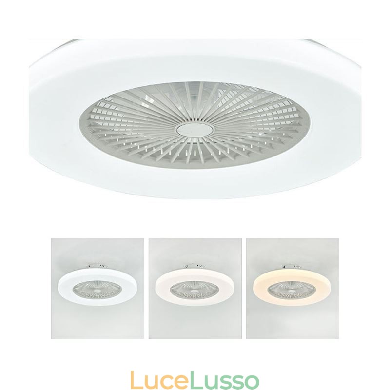 Ventilatore da soffitto con luce tricromatica, dimmerabile, 3 velocità, telecomando