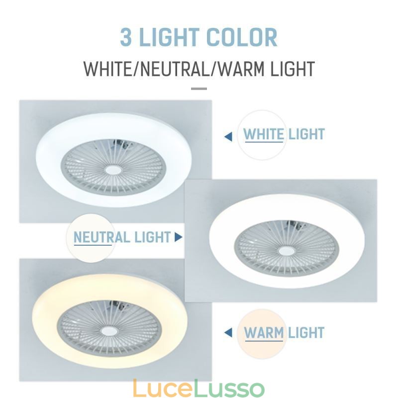 Ventilatore da soffitto con luce tricromatica dimmerabile con telecomando a 3 velocità