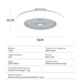 Ventilatore da soffitto con luce tricromatica dimmerabile con telecomando a 3 velocità