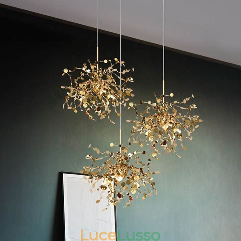 Lampadario a 3 luci in acciaio inox, illuminazione a sospensione, plafoniera
