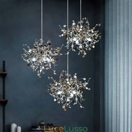 Lampadario con paillettes in acciaio inossidabile, illuminazione a sospensione, sala da pranzo Lampadario con paillettes in acciaio inossidabile, illuminazione a sospensione, sala da pranzo