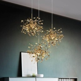 Lampadario con paillettes in acciaio inossidabile, illuminazione a sospensione, sala da pranzo