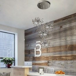 Lampadario con paillettes in acciaio inossidabile, illuminazione a sospensione, sala da pranzo