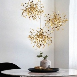 Lampadario con paillettes in acciaio inossidabile, illuminazione a sospensione, sala da pranzo