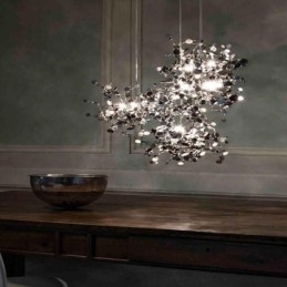 Lampadario con paillettes in acciaio inossidabile, illuminazione a sospensione, sala da pranzo