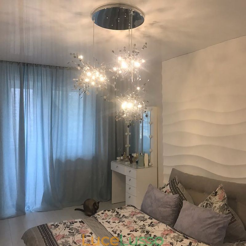 Lampadario con paillettes in acciaio inossidabile, illuminazione a sospensione, sala da pranzo