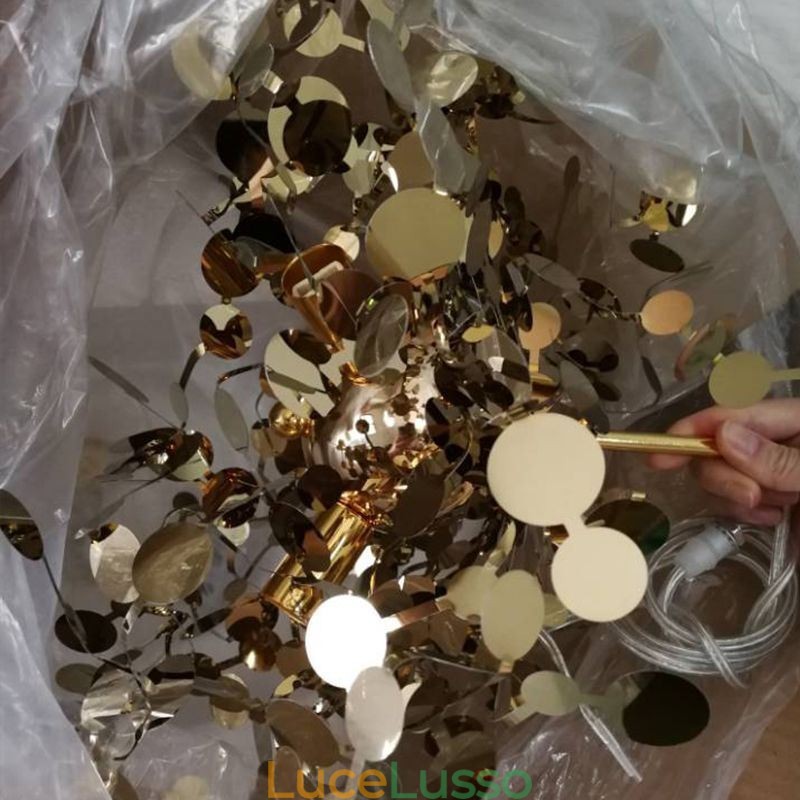 Lampadario con paillettes in acciaio inossidabile, illuminazione a sospensione, sala da pranzo