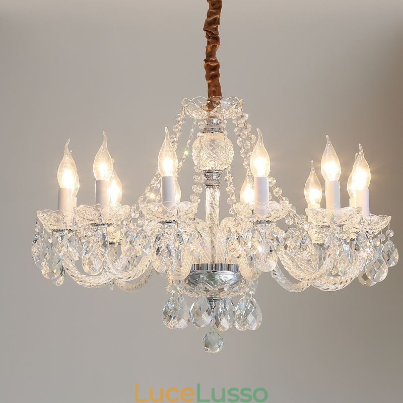 Lampadario di cristallo trasparente, luce decorativa di lusso europea