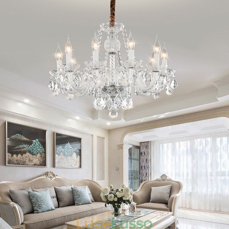 Lampadario di cristallo trasparente, luce decorativa di lusso europea