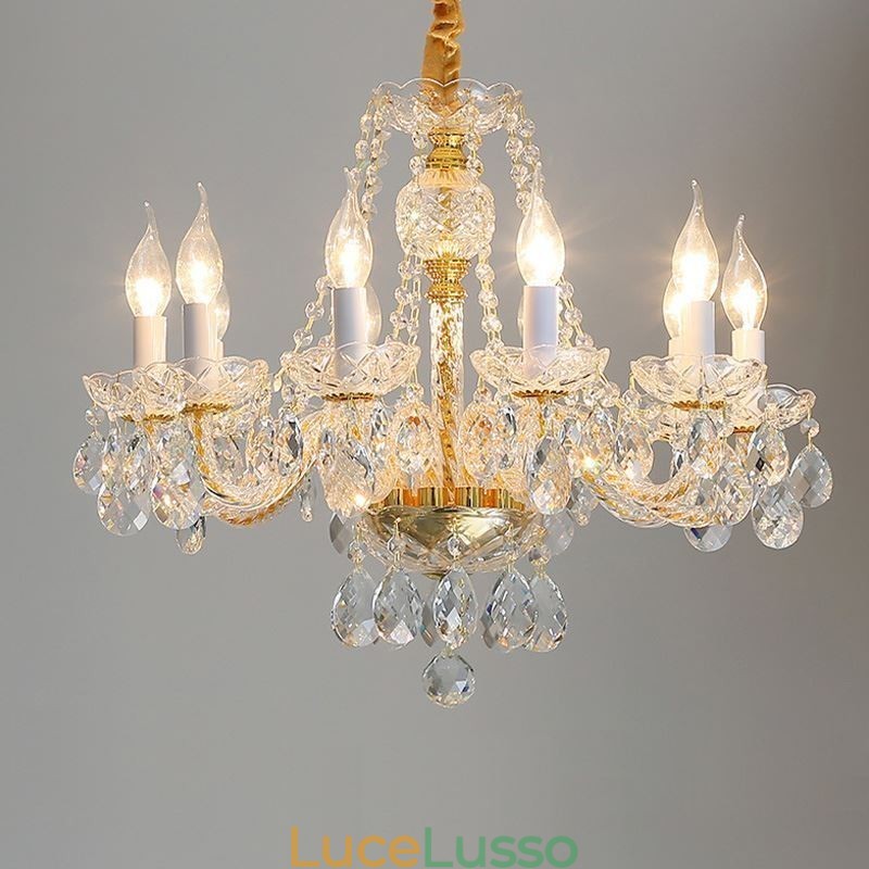 Lampadario di cristallo trasparente corpo oro europeo luce decorativa di lusso da soffitto