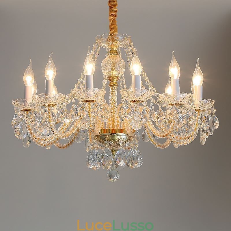 Lampadario di cristallo trasparente corpo oro europeo luce decorativa di lusso da soffitto