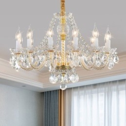 Lampadario di cristallo trasparente corpo oro europeo luce decorativa di lusso da soffitto