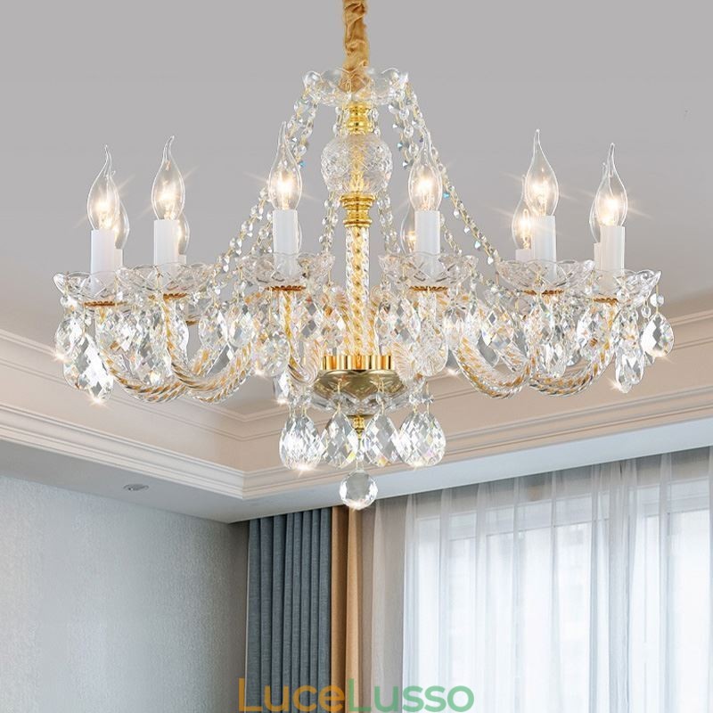 Lampadario di cristallo trasparente corpo oro europeo luce decorativa di lusso da soffitto