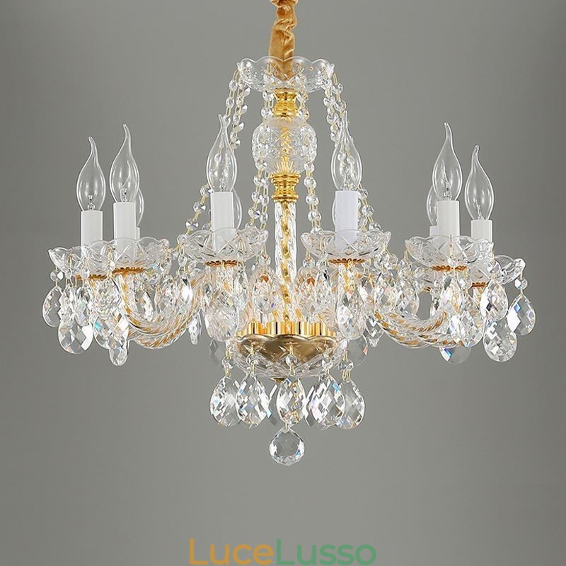 Lampadario di cristallo trasparente corpo oro europeo luce decorativa di lusso da soffitto