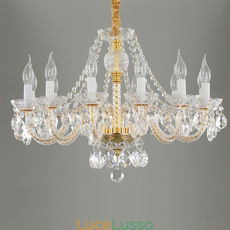 Lampadario di cristallo trasparente corpo oro europeo luce decorativa di lusso da soffitto