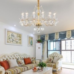 Lampadario di cristallo trasparente corpo oro europeo luce decorativa di lusso da soffitto