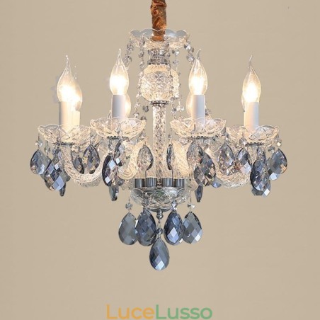 Lampadario in cristallo blu europeo corpo luce in vetro 8 luci Lampadario in cristallo blu europeo corpo luce in vetro 8 luci