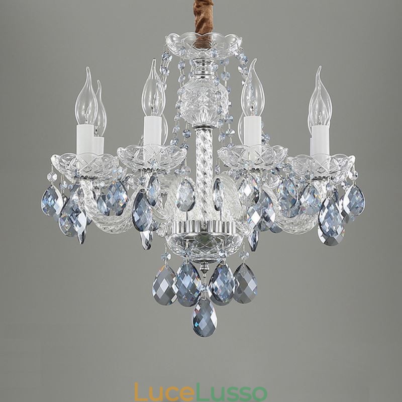 Lampadario in cristallo blu europeo corpo luce in vetro 8 luci