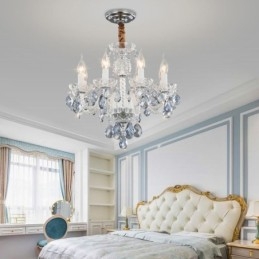 Lampadario in cristallo blu europeo corpo luce in vetro 8 luci