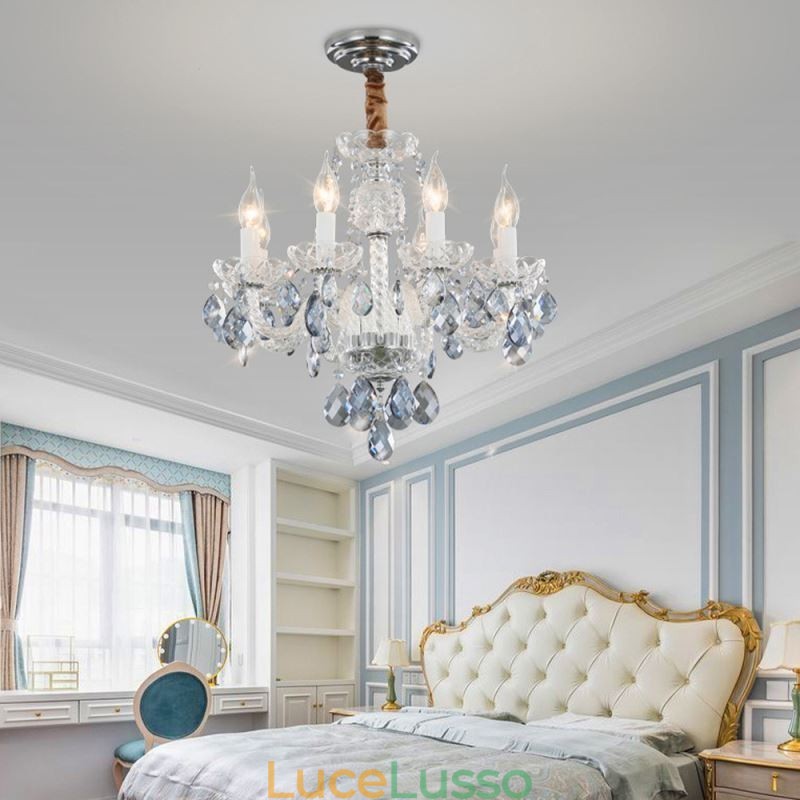 Lampadario in cristallo blu europeo corpo luce in vetro 8 luci