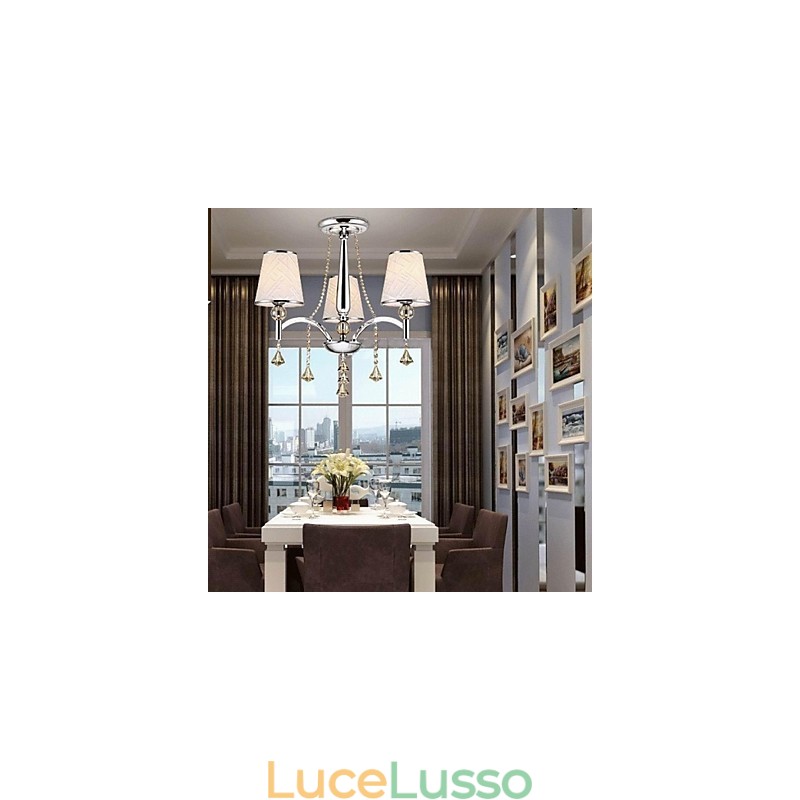 Lampadario moderno contemporaneo in metallo cromato e cristallo