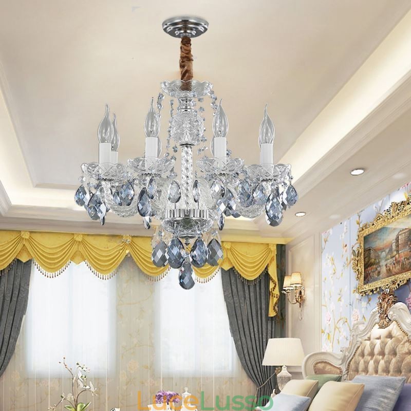 Lampadario in cristallo blu europeo corpo luce in vetro 8 luci